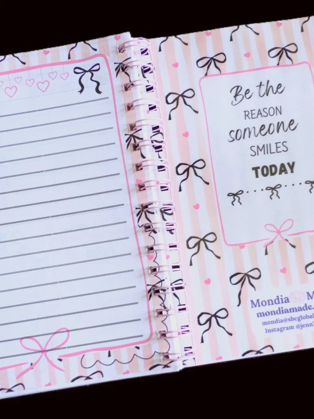 Handmade Beautiful Daily Planner Bound Notebook, book, notes, gift, bows